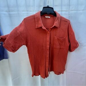 Mystree Terracotta Button-Down Shirt
